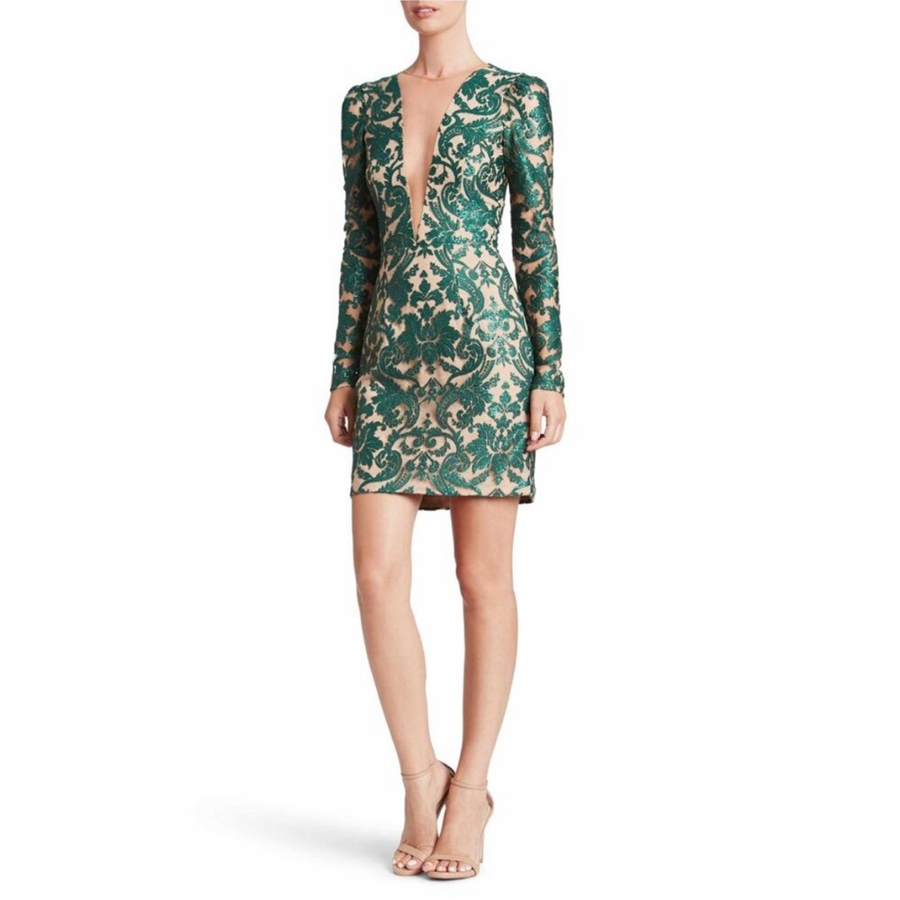 Dress the Population Green and Cream Lace Dress